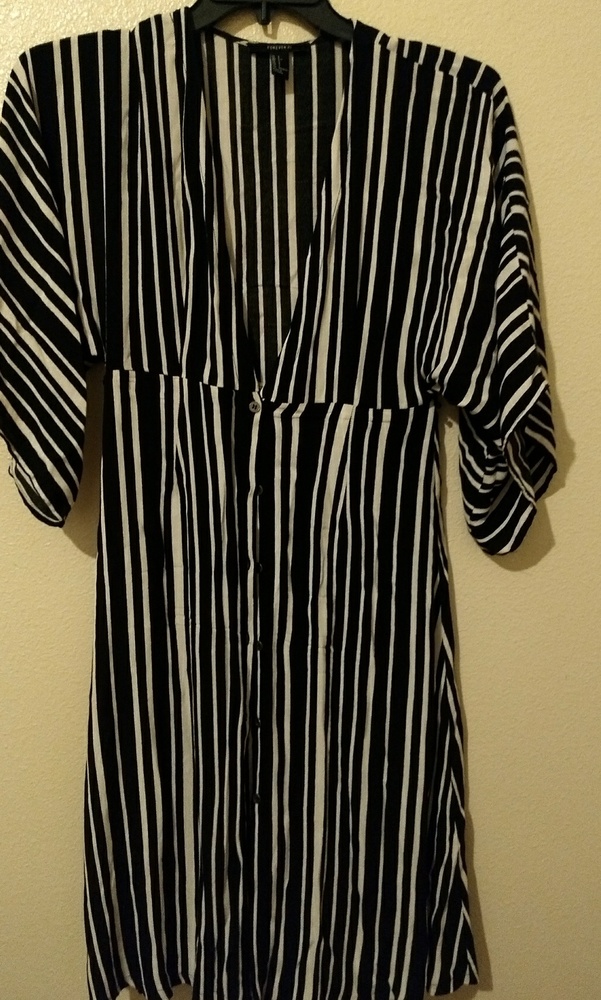 Striped plunge midi dress